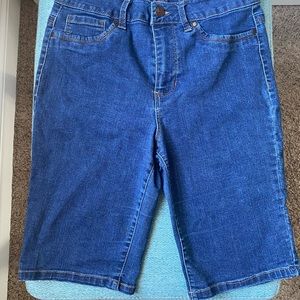 Knee length denim shorts